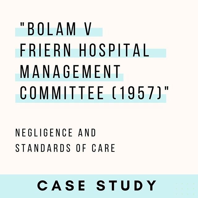 Case study: Bolam v Friern HMC 1957. -
Today we look at a key case in negligence law which introduced the Bolam Test. Find out more about this case and negligence law in healthcare by visiting our website - link in bio. -
#dentistry #dentalstudent 