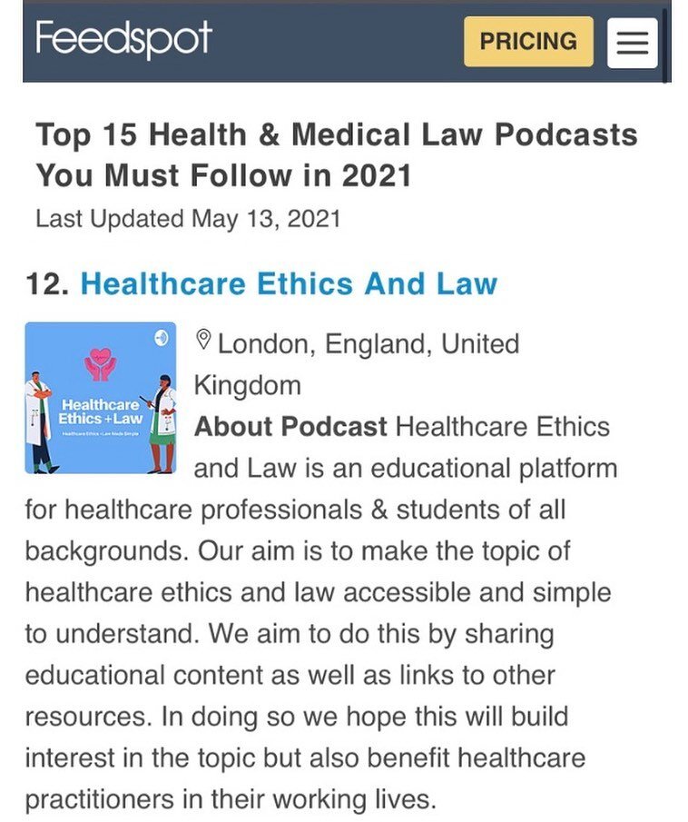 Really pleased to have been included in the Feedspot &lsquo;Health and Medical Law&rsquo; Top 15 podcasts of 2021! Thanks to those who have been on the podcast so far and I look forward to bringing you all more episodes this year. 😁😁😁
-
#dental 